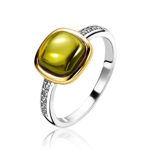 ZINZI Gold Plated Sterling Silver Ring Square Green White ZIR1718