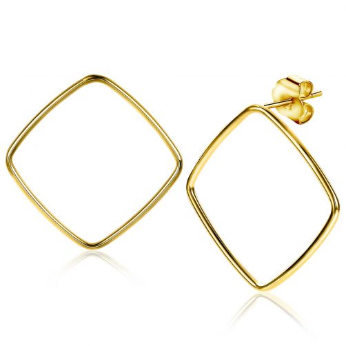 44mm ZINZI Gold Plated Sterling Silver Stud Earrings Open Square ZIO2095G
