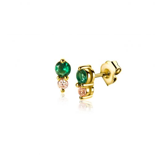 6,5mm ZINZI Gold Plated Sterling Silver Stud Earrings Prong Settings Green Champagne Color Stones ZIO2562