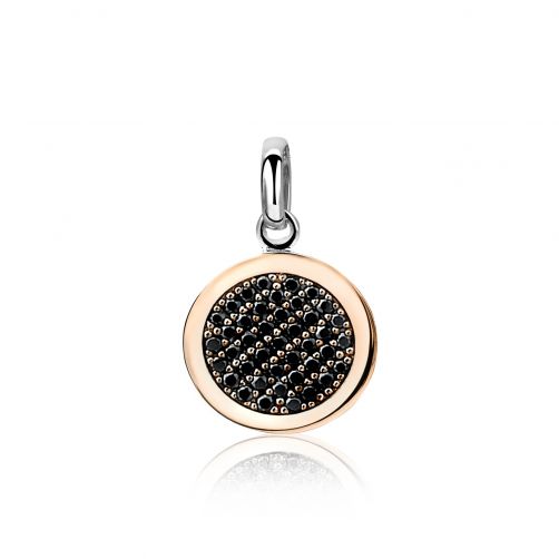 ZINZI zilveren ronde hanger rosé verguld zwart ZIH1005N