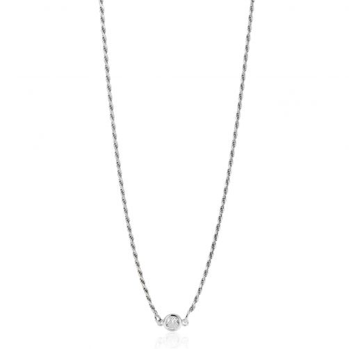 ZINZI Sterling Silver Rope Chain Necklace Set with a Round White Zirconia 40-45cm ZIC2461