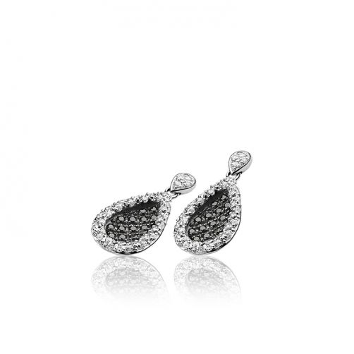 ZINZI zilveren oorsieraden ovaal zwart ZIO963