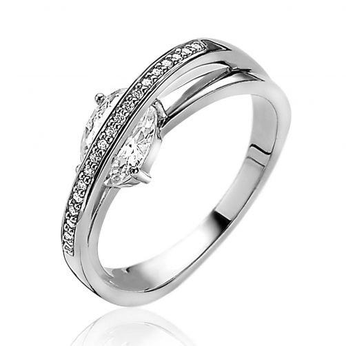 ZINZI Sterling Silver Luxury Cross-over Ring Oval White Zirconia ZIR2190