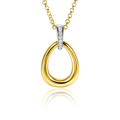 26mm ZINZI Gold Plated Sterling Silver Pendant Bicolor Drop White ZIH1709Y (excl. necklace)