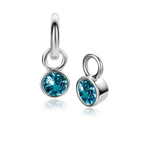 MARCH Earrings Pendants Sterling Silver with Birthstone Blue Aquamarine Zirconia (excl. hoop earrings)