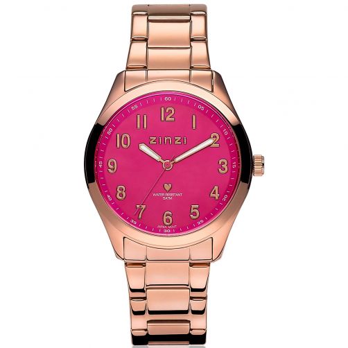 ZINZI Watch Pink Dial Rose Colored Stainless Steel Strap ZIW208