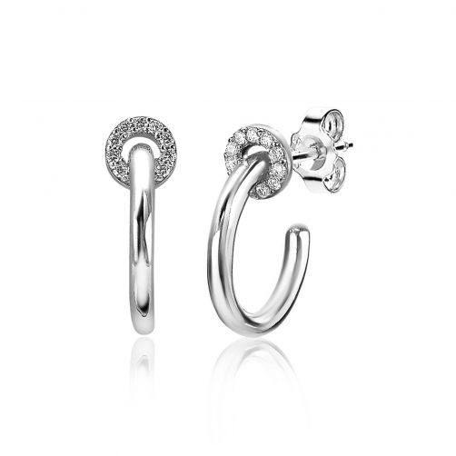 ZINZI zilveren oorsieraden 16mm met rondje witte zirconia's ZIO1948