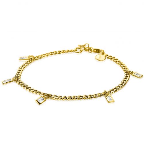 ZINZI Gold Plated Sterling Silver Bracelet Curb Chain and Baguette White Zirconias 18-20cm  ZIA2104Y