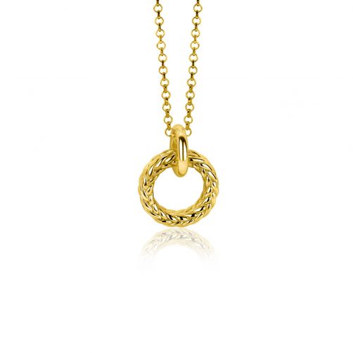 19mm ZINZI Gold Plated Sterling Silver Pendant Round with Rope Effect ZIH2246G (excl. necklace)