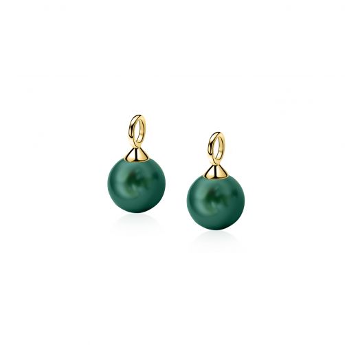 10mm ZINZI Gold Plated Sterling Silver Earrings Pendants Pearl Green ZICH266GG (excl. hoop earrings)