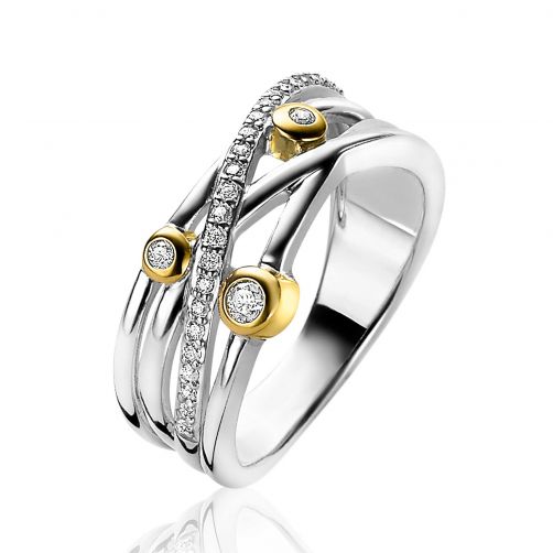 ZINZI Sterling Silver Bicolor Crossover Ring White Zirconias ZIR2020