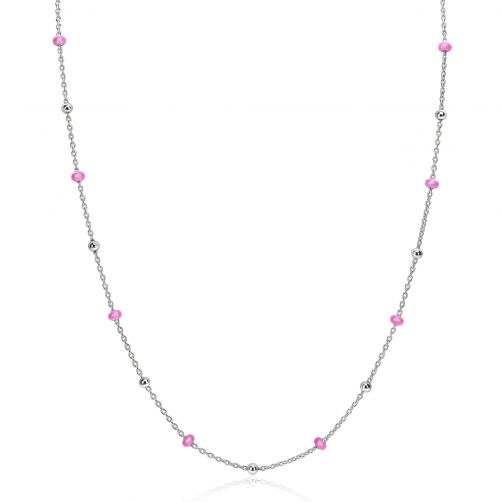 ZINZI Sterling Silver Fantasy Necklace with 13 Pink Donuts and Shiny Beads 42-45cm ZIC2510