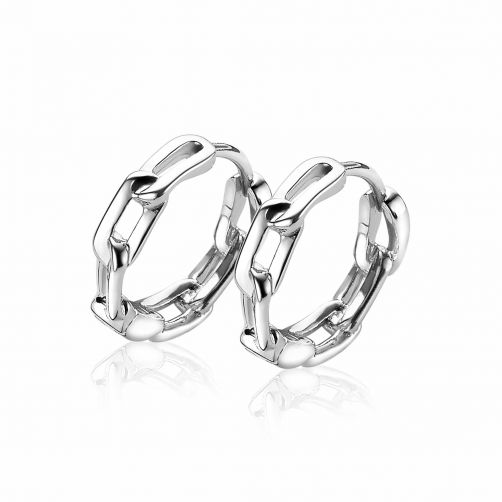 15mm ZINZI Sterling Silver Hoop Earrings Oval Chains ZIO2115