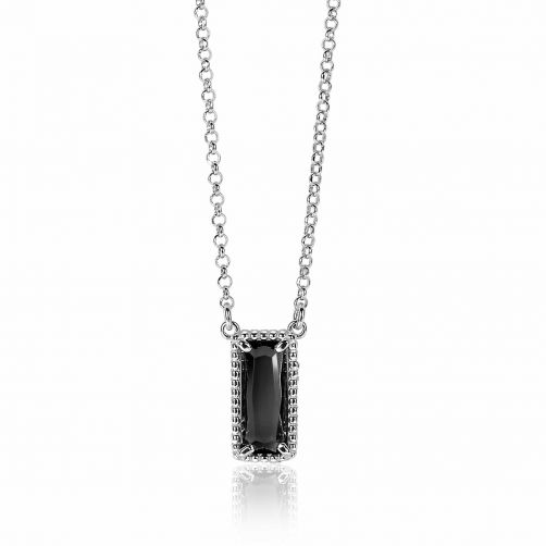 ZINZI Sterling Silver Rolo Chain Necklace with Rectangular Pendant Black Color Stone 42-45cm ZIC2113