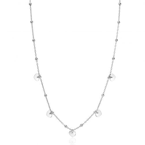 ZINZI Sterling Silver Chain Necklace with Beads and 5 Shiny Heart Charms 42-45cm ZIC2531