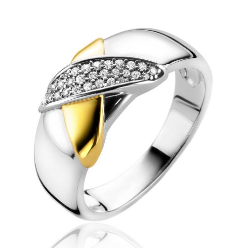 ZINZI Sterling Silver Bicolor Ring Crossover with White Zirconia ZIR2240