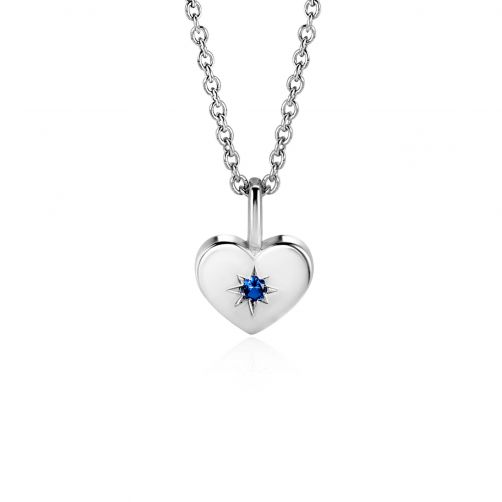 SEPTEMBER Pendant 12mm Sterling Silver Heart Birthstone Sapphire Blue Zirconia (excl. necklace)