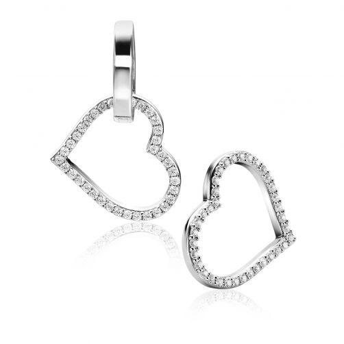 19mm ZINZI Sterling Silver Earrings Pendants Open Hearts with White Zirconias ZICH2447 (excl. hoop earrings)