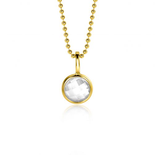 APRIL Pendant 8mm Gold Plated Birthstone Diamond White Zirconia (excl. necklace)