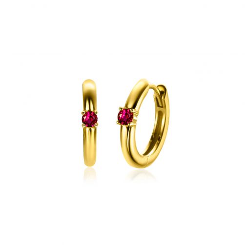 JULY Hoop Earrings 13mm Gold Plated with Birthstone Red Ruby Zirconia