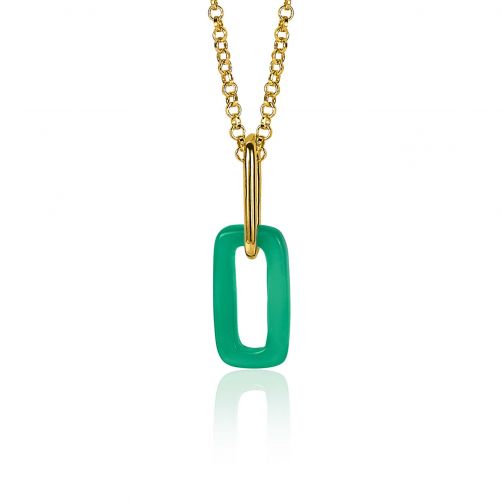 ZINZI Gold Plated Sterling Silver Pendant Open Oval Green Agate ZIH2208G (excl. necklace)