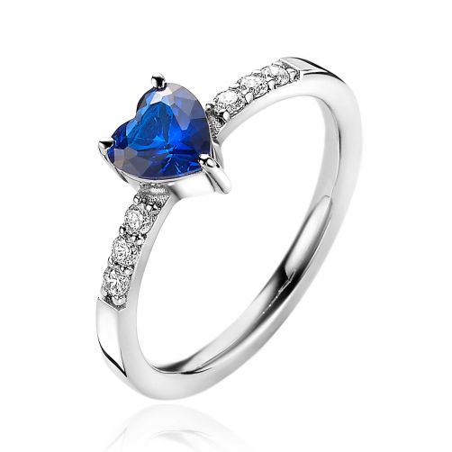ZINZI Sterling Silver Ring Heart Sapphire Blue and White Zirconias ZIR2134B