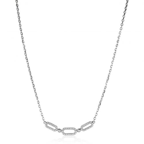 ZINZI Sterling Silver Necklace 45cm with 3 Oval Chains Set with White Zirconias ZIC2398