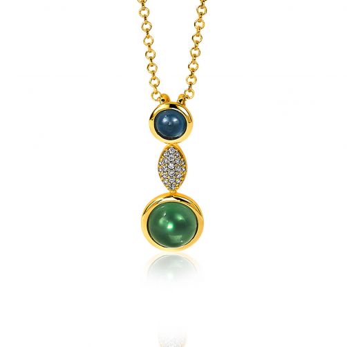 25mm ZINZI Gold Plated Sterling Silver Pendant Blue Green Color Stones ZIH1967