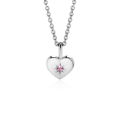 OCTOBER Pendant 12mm Sterling Silver Heart Birthstone Pink Quartz Zirconia (excl. necklace)