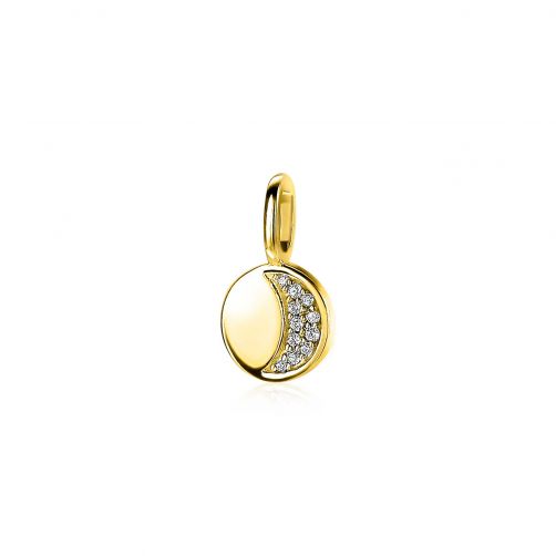 ZINZI Gold Plated Sterling Silver Round Pendant Half Moon White ZIH2067G