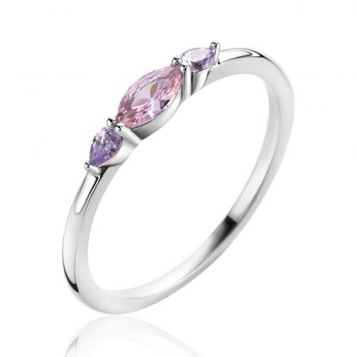 ZINZI Sterling Silver Ring Oval Zirconias in Pink and Lilac ZIR2498