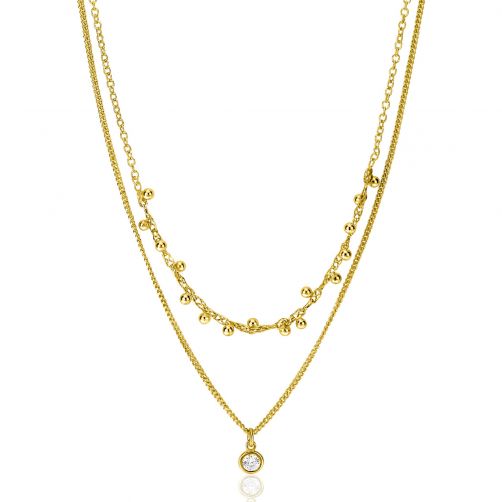 ZINZI Gold Plated Sterling Silver Multi-look Necklace with Round Setting with White Zirconia and Beads 39-42cm ZIC2520Y