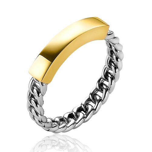 ZINZI Sterling Silver Ring Curb Chain and Gold Plated Bar ZIR2198