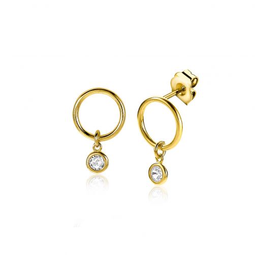 ZINZI Sterling Silver EarRings 14K Yellow Gold Plated Round Pendant