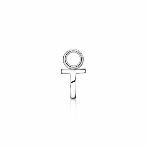 ZINZI Sterling Silver Letter Ear Pendant T (per piece)