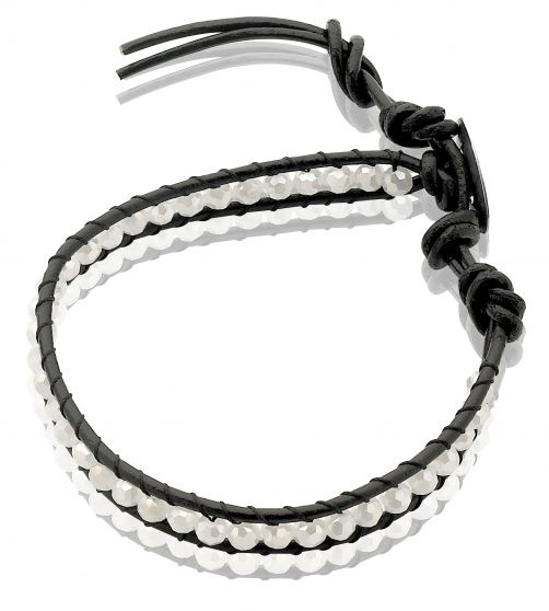 Zinzi zwart leren armband witte beads one-size ZIA756ZW