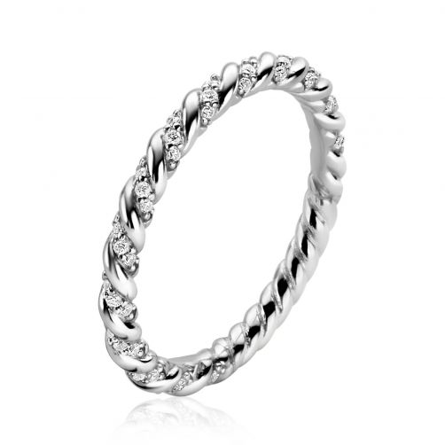 ZINZI Sterling Silver Stackable Ring Twisted with White Zirconias ZIR2320