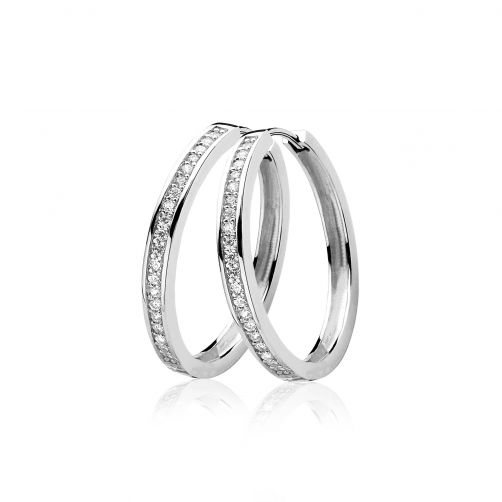 28mm ZINZI Sterling Silver Hoop Earrings White Zirconias width 3mm ZIO193Z