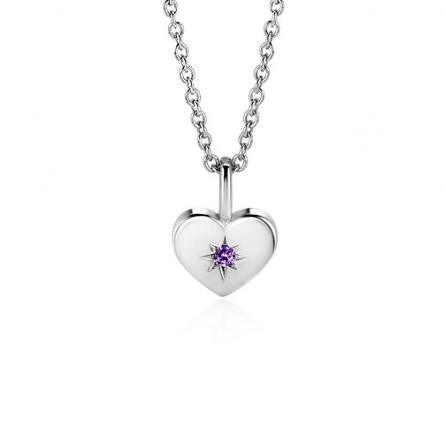 FEBRUARY Pendant 12mm Sterling Silver Heart Birthstone Purple Amethyst Zirconia (excl. necklace)