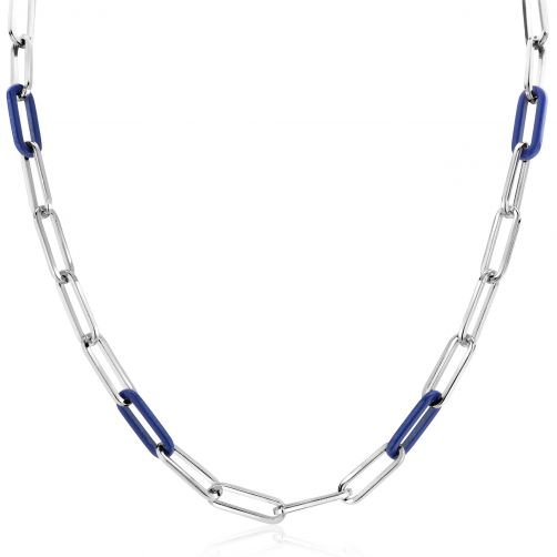 ZINZI Sterling Silver Necklace Paperclip Chain with Trendy Chains in Lapis Blue 45cm ZIC2549