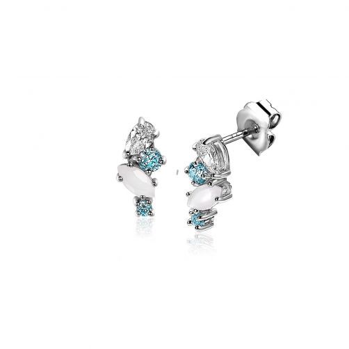 13mm ZINZI Sterling Silver Fantasy Stud Earrings Light Blue and White ZIO2189