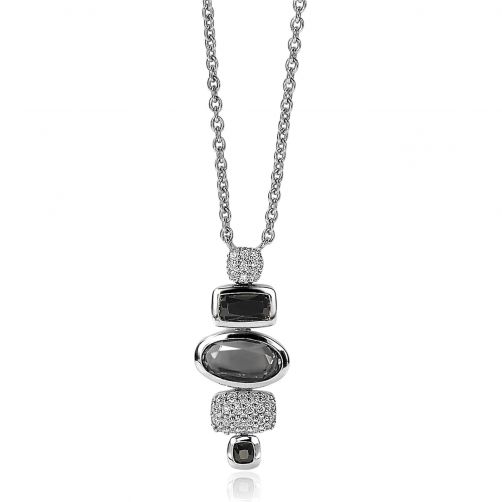 ZINZI zilveren schakelcollier met hanger grijs zwarte kleurstenen en witte zirconia's 42-45cm ZIC1944