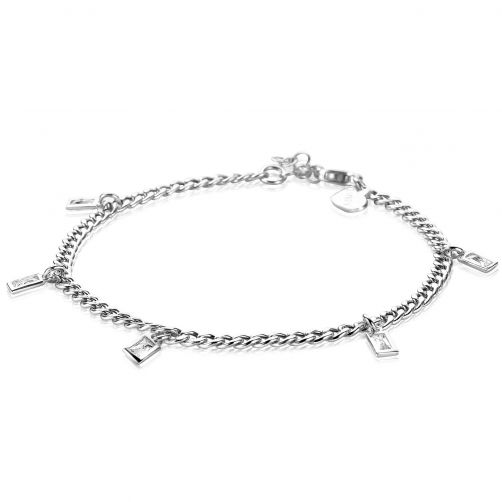 ZINZI Sterling Silver Bracelet Curb Chain and Baguette White Zirconias 18-20cm  ZIA2104