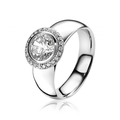 ZINZI zilveren ring rond wit ZIR1244