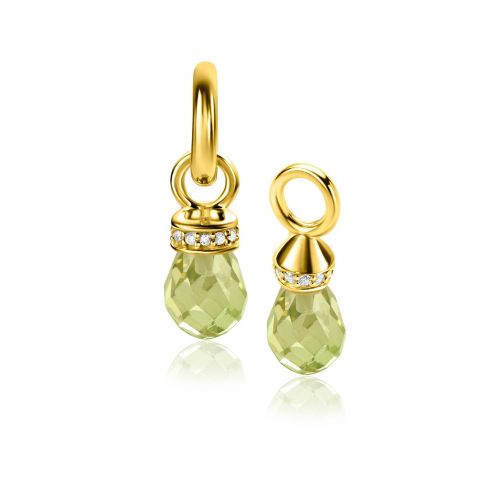 17mm ZINZI Gold Plated Sterling Silver Earrings Pendants in Pear-shape Green Peridot and White Zirconias ZICH2429 (excl. hoop earrings)