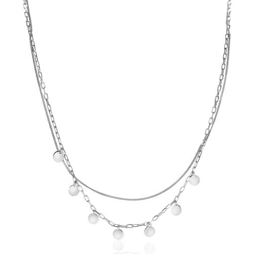 ZINZI Sterling Silver Multi-look Necklace Curb and Paperclip Chain and Shiny Coin Charms 40-45cm ZIC-BF77