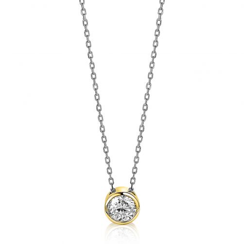 ZINZI zilveren ketting met hanger geelverguld rond wit 40-45cm ZIC1775G