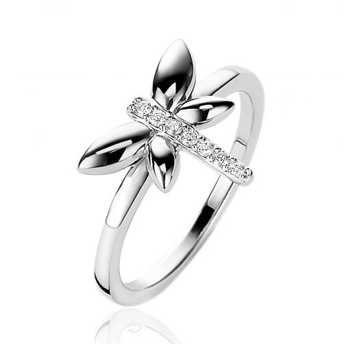 ZINZI Sterling Silver Ring Dragonfly White 12mm ZIR1887