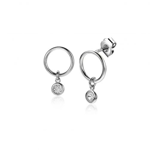 13mm ZINZI Sterling Silver Stud Earrings Open Circle with White Zirconia Charm ZIO2200