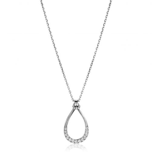 ZINZI Sterling Silver Necklace with Open Drop Pendant (31mm) White Zirconias 40-45cm ZIC2555